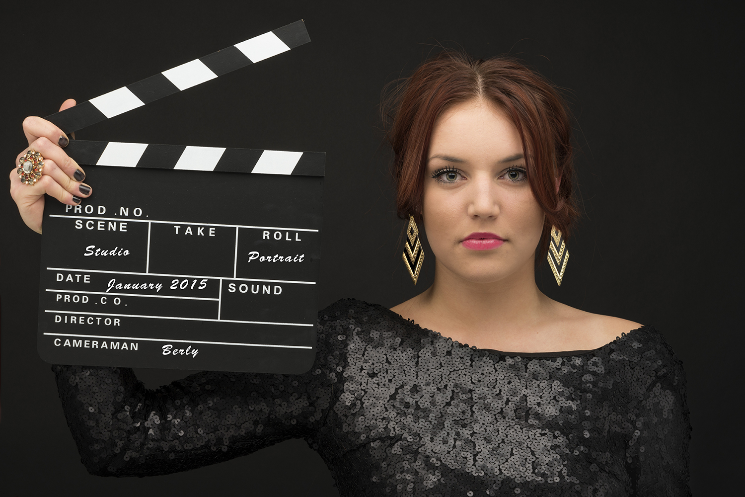 studioportret/jonge vrouw/schoonheid/filmster/filmklapper_DSC 3503